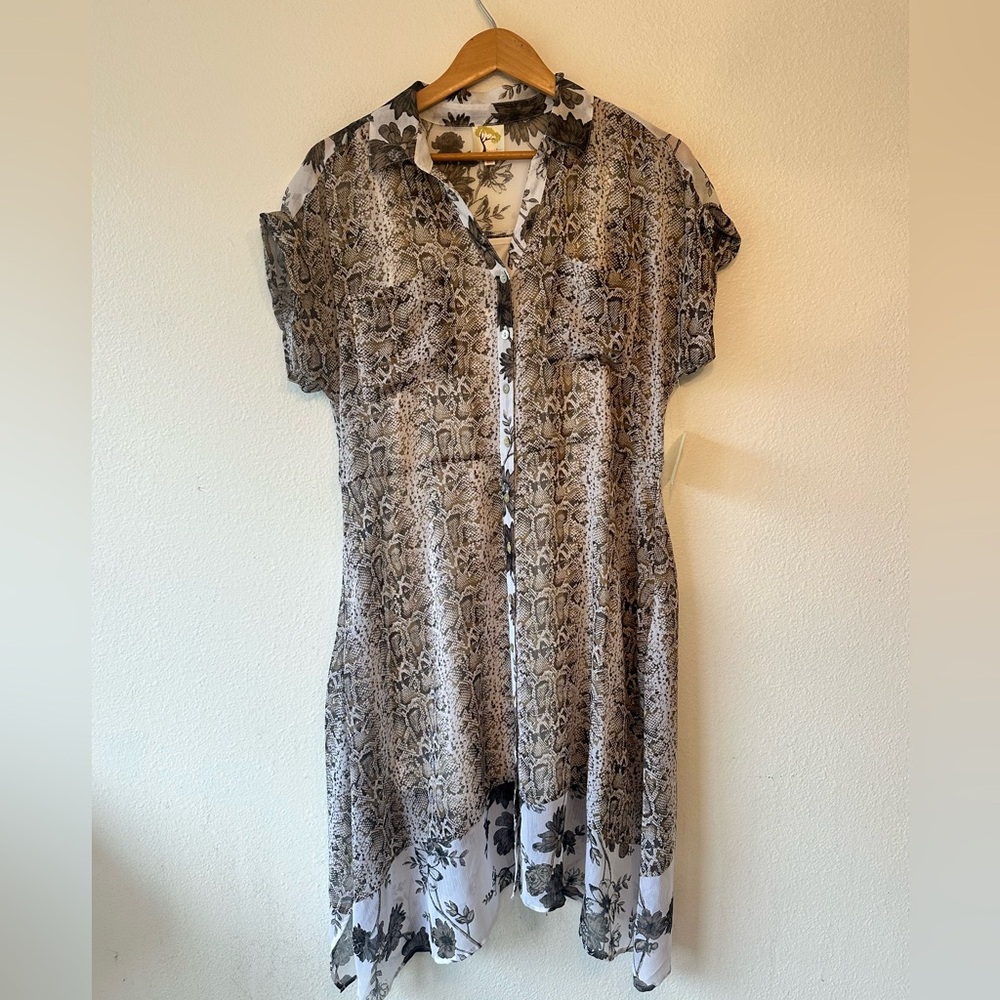 Fig And Flower Brown and Cream Floral Snakeskin Print Dress Built in slip Size M